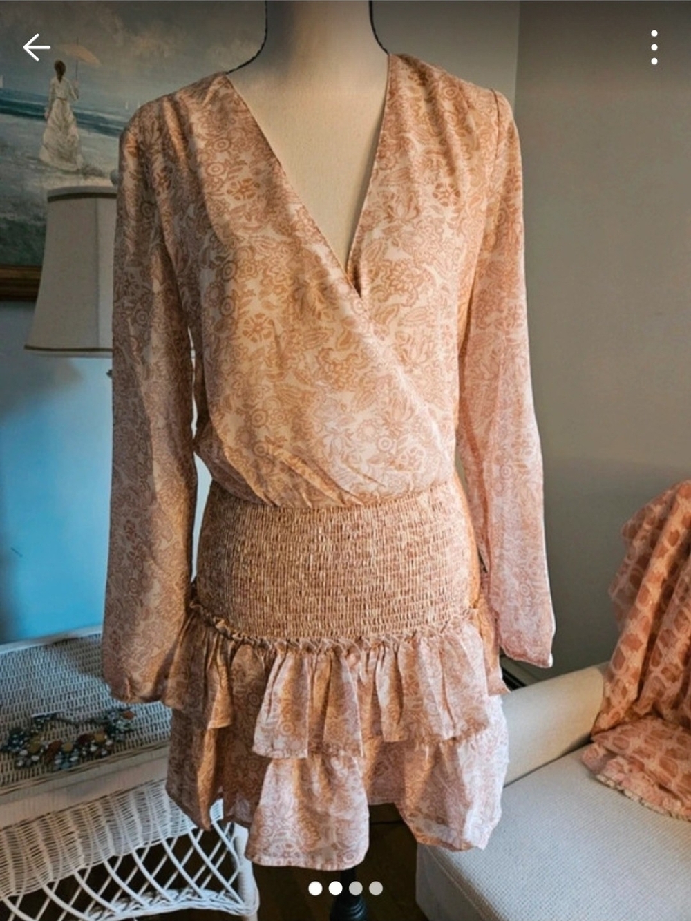 Smocked Waist Ruffle Long Sleeve Dress - Blush Pink